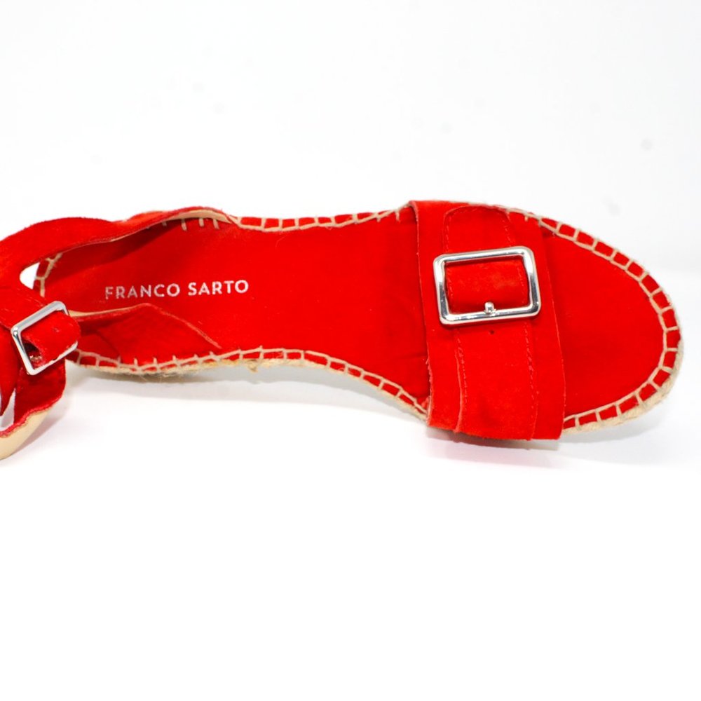 Franco Sarto Lexie Wedge Size 9.5M Orange Suede Jute Espredille Sandal Buckle. - Picture 9 of 11